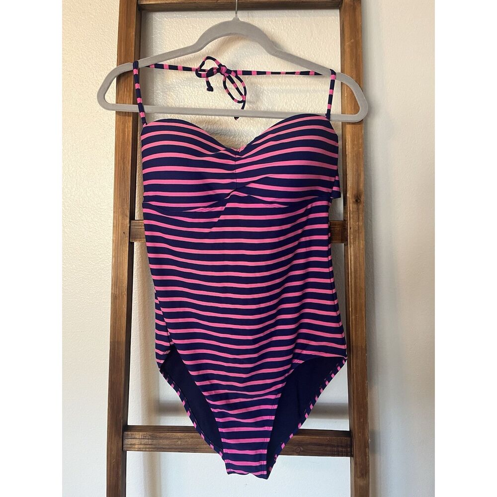 Bump Friendly Old Navy Striped One Piece Swimsuit Pink Navy Size L